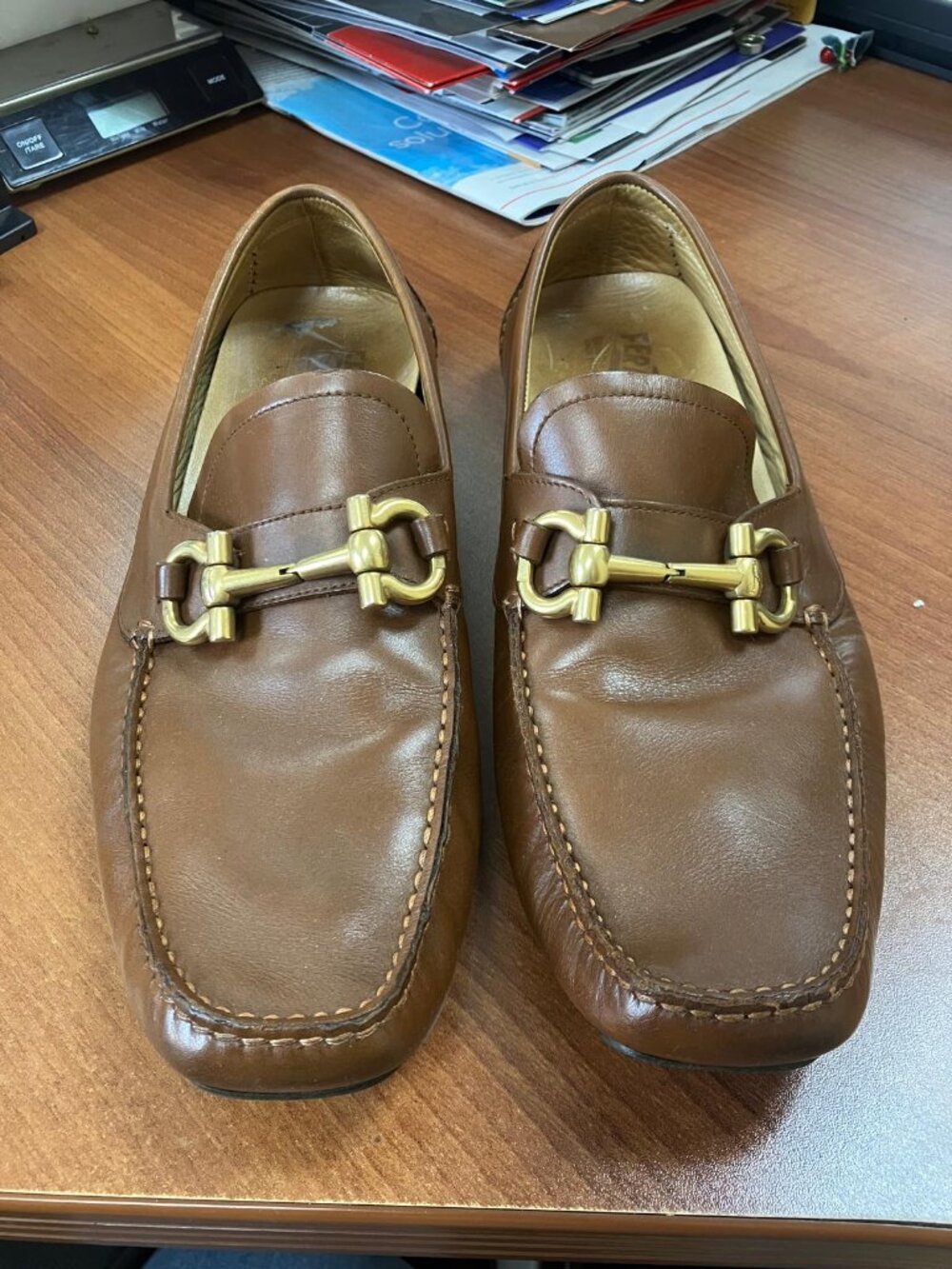 Salvatore Ferragamo Gancini ornament driver Men's Loafers, Brown Leather - Picture 2 of 8